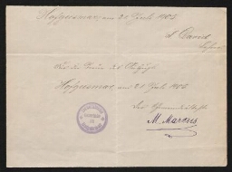 Document manuscrit signé de M. Marcus, daté du 21 juillet 1905