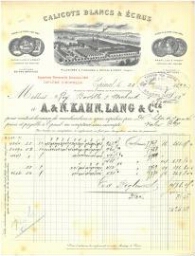Facture de la société "Calicots blancs & écrus" de A. & N. Kahn, Lang et Cie adressée à MM. Roy Badolle et Bochard, datée du 21 novembre 1899