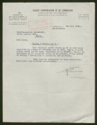 Lettre tapuscrite de la Société d'Inportation et de Commission, datée du 24 juin 1949