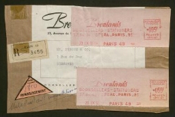 Etiquette d'une enveloppe adressée MM. Dubuse & co, datée du 20 septembre 1958