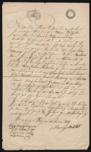 Document manuscrit, signé par Moses Goldschmidt, daté du 23 janvier 1839