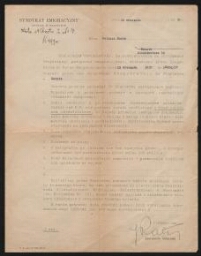 Lettre tapuscrite du Syndykat Emigracyjny adressée à Walcman Nusen, datée du 26 septembre 1937