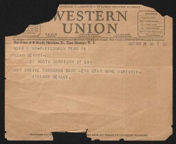Télégramme d'Ittamar Ben-Avi adressé à Léah Ben-Avi, daté du 15 février 1937