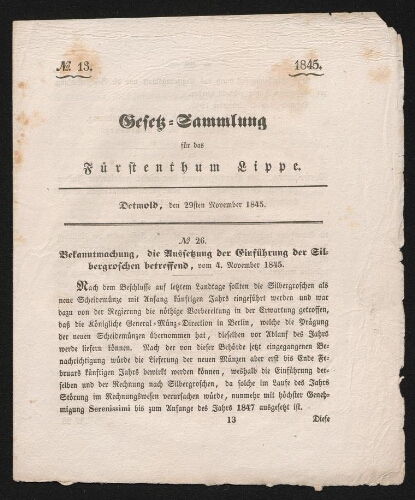 Gefek Sammlung für das Fürstenthum Lippe (1845)