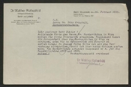 Lettre tapuscrite du Dr. Walther Rothschild adressée au Dr. Otto Grautoff, datée du 14 février 1933
