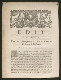 Edit du Roi, portant suppression de la Table de Marbre du Parlement de Bordeaux, du mois d'octobre 1771
