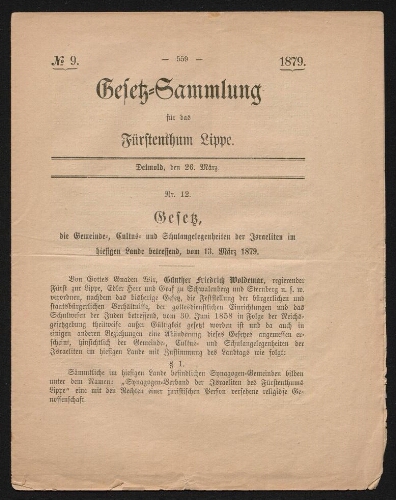 Gefek Sammlung für das Fürstenthum Lippe, daté du 26 mars 1879