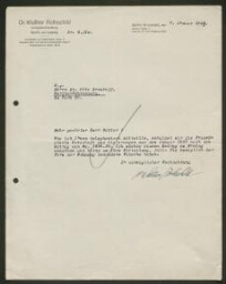 Lettre tapuscrite du Dr. Walther Rothschild adressée au Dr. Otto Grautoff, datée du 7 janvier 1933