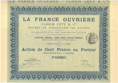 La France Ouvrière - Ulrich Lévy & Cie, 10 avril 1906
