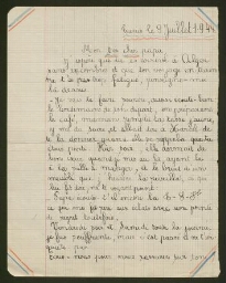 Lettre manuscrite de Marlène à son père, Solomon Salama, datée du 9 juillet 1944