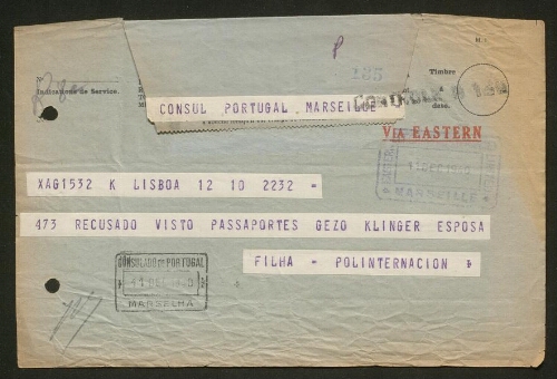 Le Consul du Portugal à Marseille a interdiction de délivrer un visa à un réfugié juif 11 décembre 1940