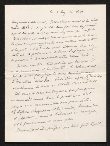 Le procès du Colonel Picquart: " les derniers tuyaux que personne ne connait encore dans le public" Edmond Gast à Mlle Cabarrus 20 novembre  1898