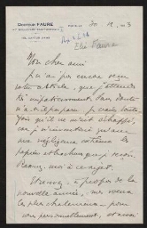 Lettre manuscrite du Docteur Faure adressée à son ami, datée du 30 novembre 1933