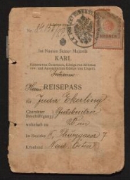 Reisepass - Passeport au nom de Juda Ekerling, daté du 18 août 1917