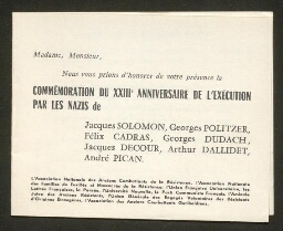 Commémoration du XXIIIè anniversaire de l'exécution par les nazis de Jacques Salomon, Georges Politzer, Félix Cadras, Georges Dudach, Jacques Decour, Arthur Dallidet, André Pican (1965)