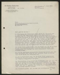Lettre tapuscrite du Dr. Walther Rothschild, datée du 1er juin 1933